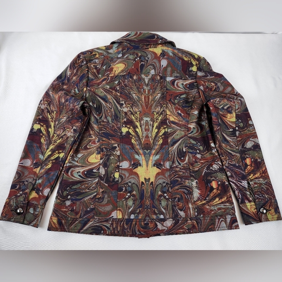 Christopher & Banks Paint Pour Multicolor Swirl Pattern Brown Blazer Jacket Med - Picture 2 of 10